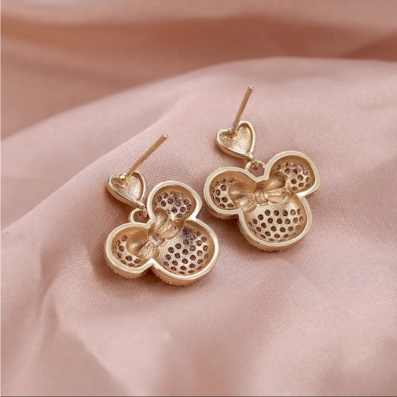 Minnie Mouse 90s Disney Cartoon Diamond 925 Sterling Silver Gold Stud Earrings - Picture 2 of 5